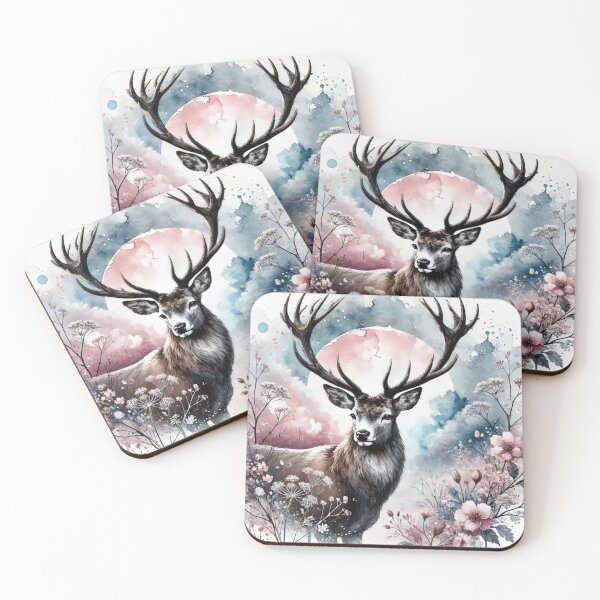 Item preview, Pink and blue watercolor deer designed and sold by Helene-Creation.