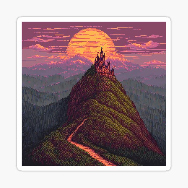Fantasy Pixel Art Style "Castle Sunset" Sticker