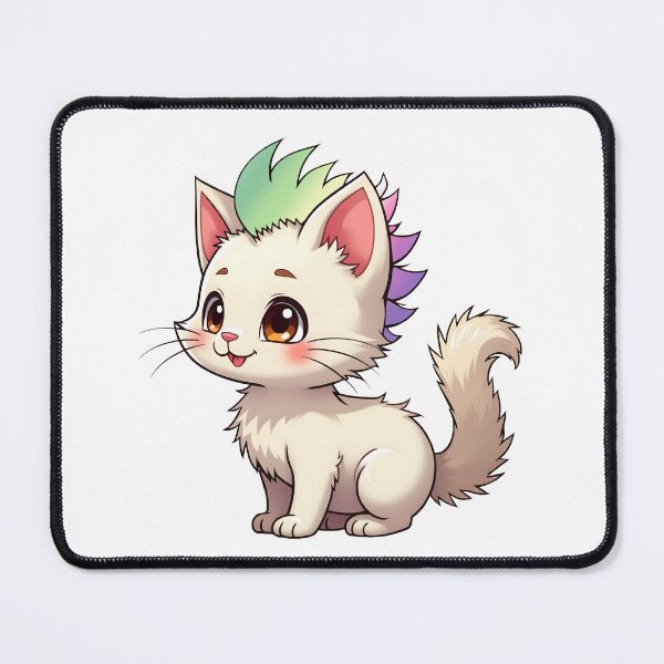 Item preview, Adorable Kawaii Kitty with Cute Genderfae Pride Rainbow Mohawk designed and sold by Travelslightly.
