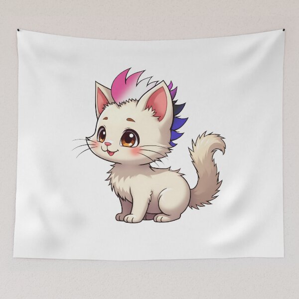 Item preview,  Adorable Kawaii Kitty with Cute Genderfluid Pride Rainbow Mohawk designed and sold by Travelslightly.