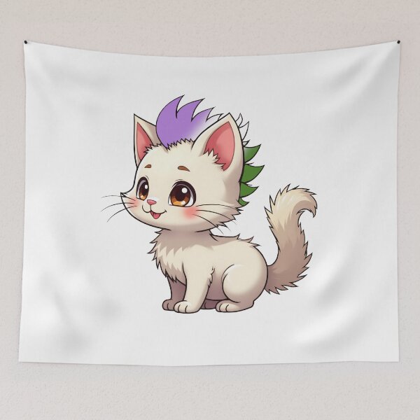Item preview, Adorable Kawaii Kitty with Cute Genderqueer Pride Rainbow Mohawk designed and sold by Travelslightly.