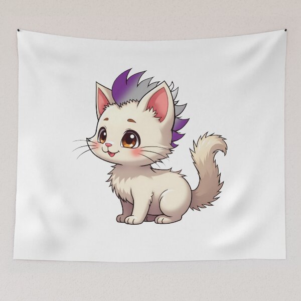 Item preview, Adorable Kawaii Kitty with Cute Greysexual Pride Rainbow Mohawk designed and sold by Travelslightly.