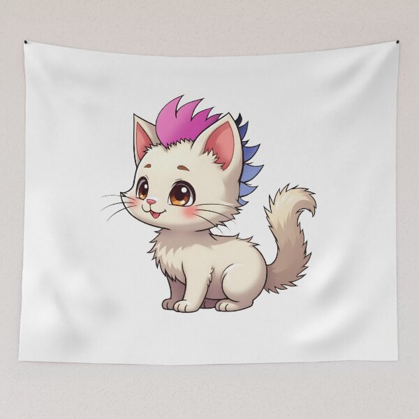 Item preview, Adorable Kawaii Kitty with Cute Omnisexual Pride Rainbow Mohawk designed and sold by Travelslightly.