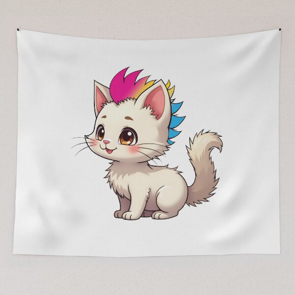 Item preview, Adorable Kawaii Kitty with Cute Pansexual Pride Rainbow Mohawk designed and sold by Travelslightly.