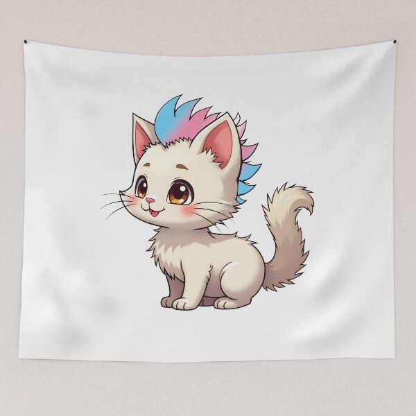 Item preview, Adorable Kawaii Kitty with Cute Transgender Pride Rainbow Mohawk designed and sold by Travelslightly.
