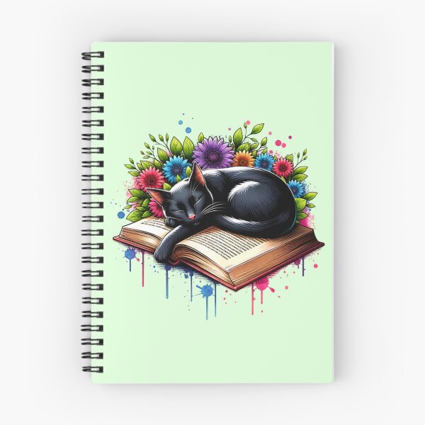 Item preview, Black Cat Sleeping On Book - Floral Background designed and sold by 2ndSketch.