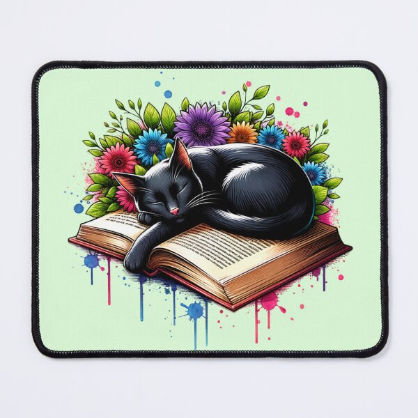 Item preview, Black Cat Sleeping On Book - Floral Background designed and sold by 2ndSketch.