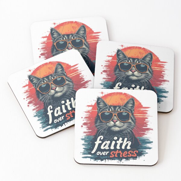 Item preview, Faith Over Stress, Cute Cat Wearing Sunglasses Art designed and sold by Faithloveshop.