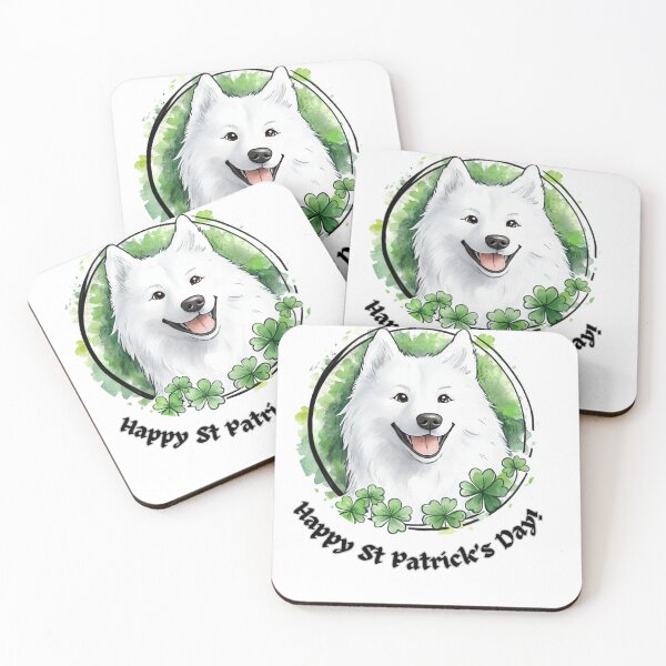 Item preview, Samoyed surrounded with shamrocks wishing Happy St Patrick's Day designed and sold by M1234s.