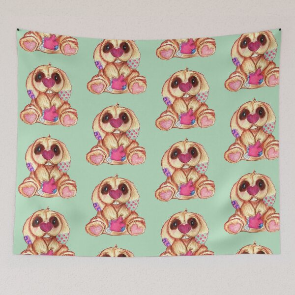 Item preview, Valentine Bunny - Stuffed with LOVE -- MINTY PINK designed and sold by MyBottomShelf.