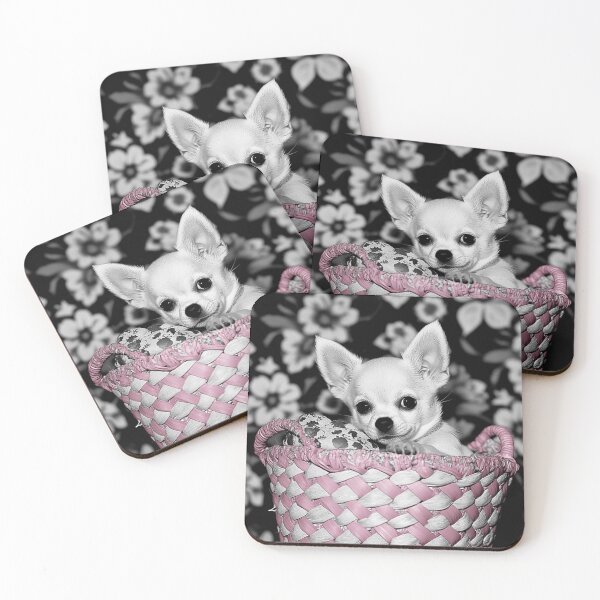 Item preview, White Chihuahua In A Pink Basket designed and sold by Nocturne  Paws.