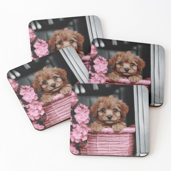 Item preview, Cavoodle In A Pink Basket designed and sold by Nocturne  Paws.