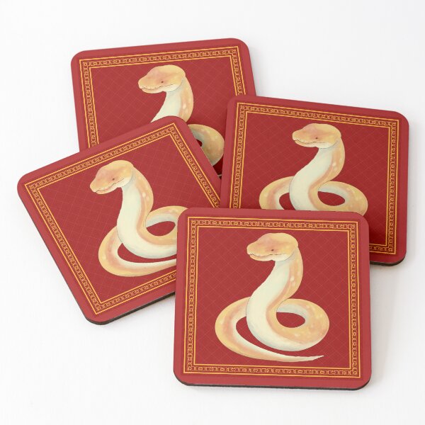 Item preview, Serpent's Charm: Chinese Year of the Snake Design in Red and Gold designed and sold by VintageArtByIda.