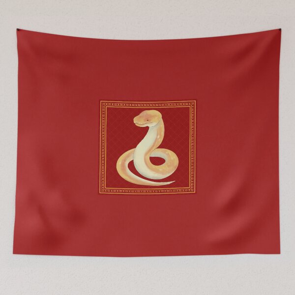 Item preview, Serpent's Charm: Chinese Year of the Snake Design in Red and Gold designed and sold by VintageArtByIda.