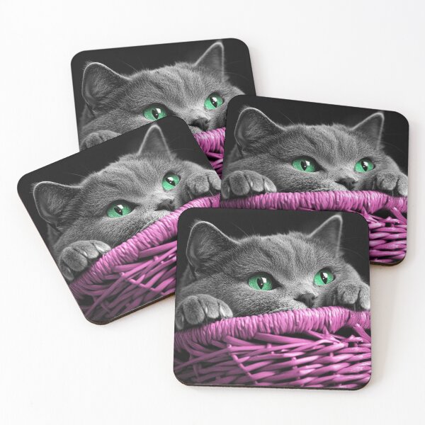 Item preview, British Shorthair Cat In A Pink Basket designed and sold by Nocturne  Paws.
