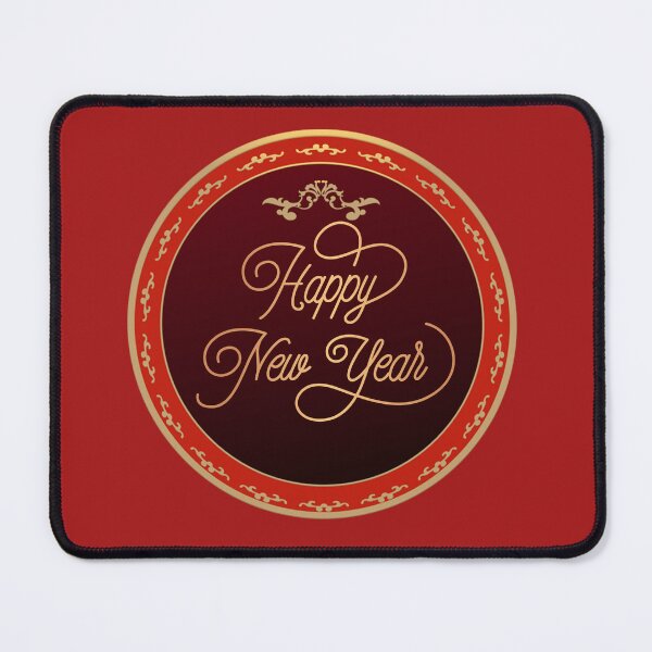 Item preview, Happy New Year in Red and Gold in Round Frame designed and sold by VintageArtByIda.