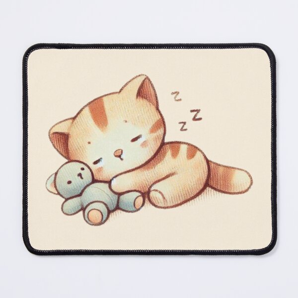 Item preview, Sleeping orange kitten snuggles with teddy bear designed and sold by DaintyDooodles.