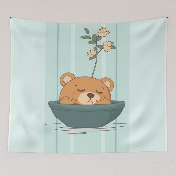 Item preview, Sleeping Bear Illustration With Flowers designed and sold by GoldenTealArts.