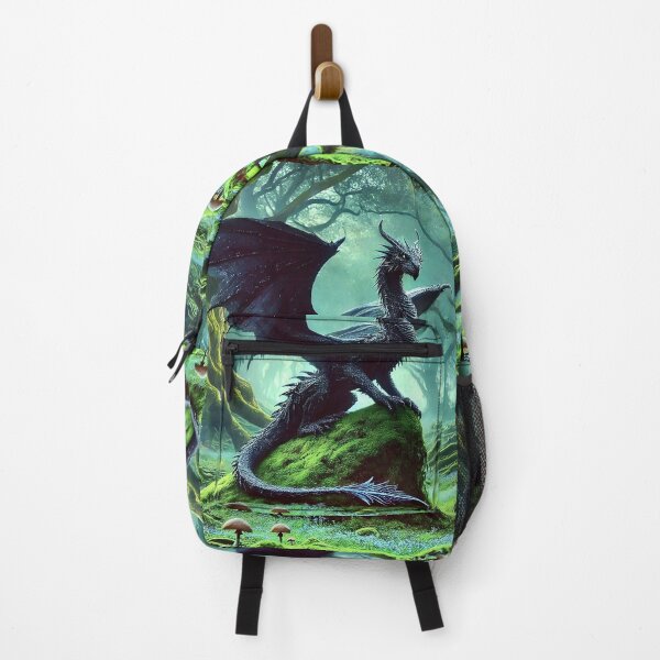 Item preview, Dark Dragon on a Rock Forest Trees Mushrooms Moss Wings Fantasy Mythical Goth Magic designed and sold by TheTimeTaxi.