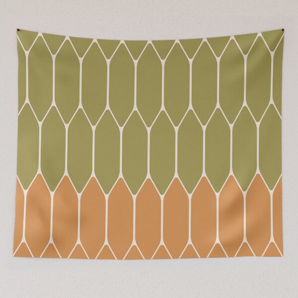 Item preview, Minimalist Geometric Long Honeycomb Two-Toned Pattern in Vintage Olive Green and Cantaloupe Orange designed and sold by kierkegaard.
