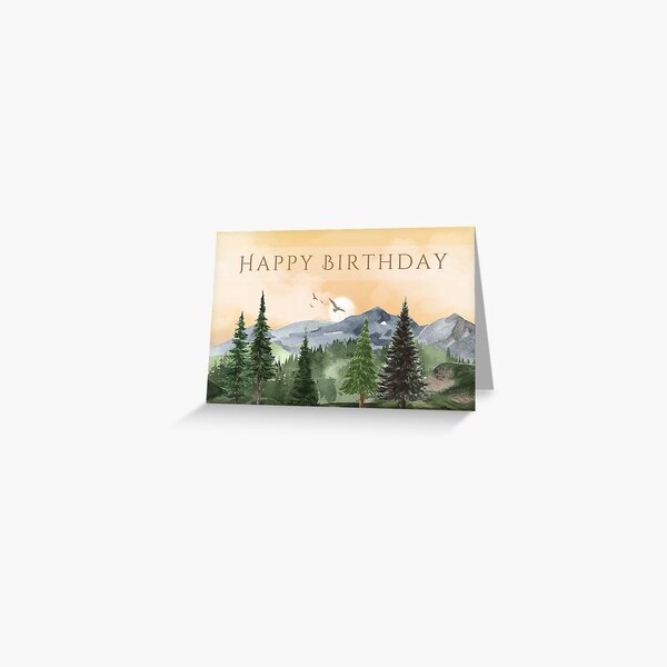 Item preview, Happy Birthday - Watercolour Mountain Grove at Sunrise designed and sold by Simply Celebrated Milestones.