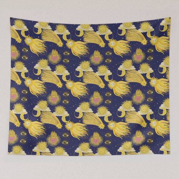 Item preview, 90 retro Celestial Claddagh Hearts and Cosmic Sun, Moon, and Shooting Stars Print – Perseids Meteor Shower  designed and sold by Jemma Jamie Skidmore.