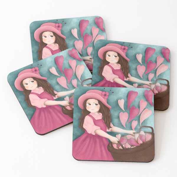 Item preview, Valentine’s Day Girl with Heart Basket - Gingham Design designed and sold by AnnikaisDrawing.
