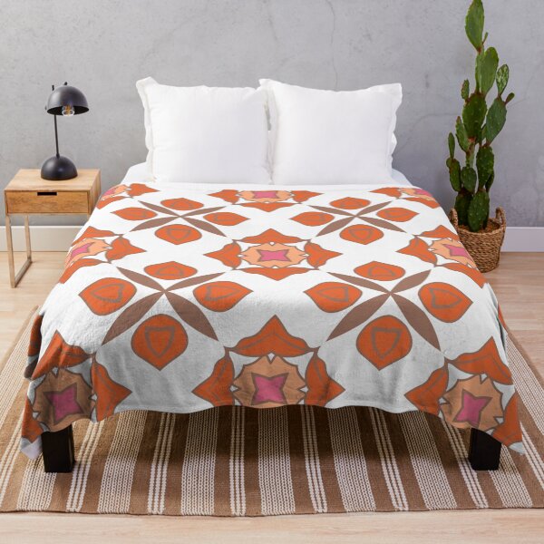 Item preview, Geometric pattern in warm orange and peach tones with floral motifs 5 designed and sold by AneissPiaf.