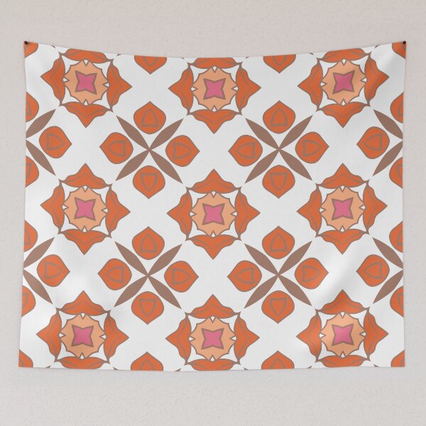 Item preview, Geometric pattern in warm orange and peach tones with floral motifs 5 designed and sold by AneissPiaf.