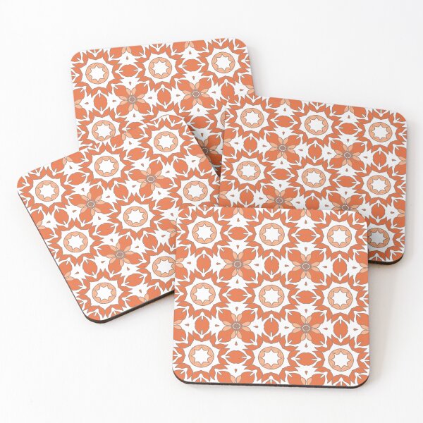 Item preview, Geometric pattern in warm orange and peach tones with floral motifs 6 designed and sold by AneissPiaf.