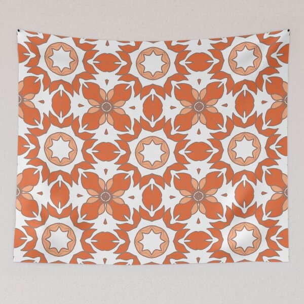 Item preview, Geometric pattern in warm orange and peach tones with floral motifs 6 designed and sold by AneissPiaf.