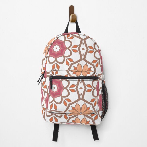 Item preview, Geometric pattern in warm orange and peach tones with floral motifs 7 designed and sold by AneissPiaf.