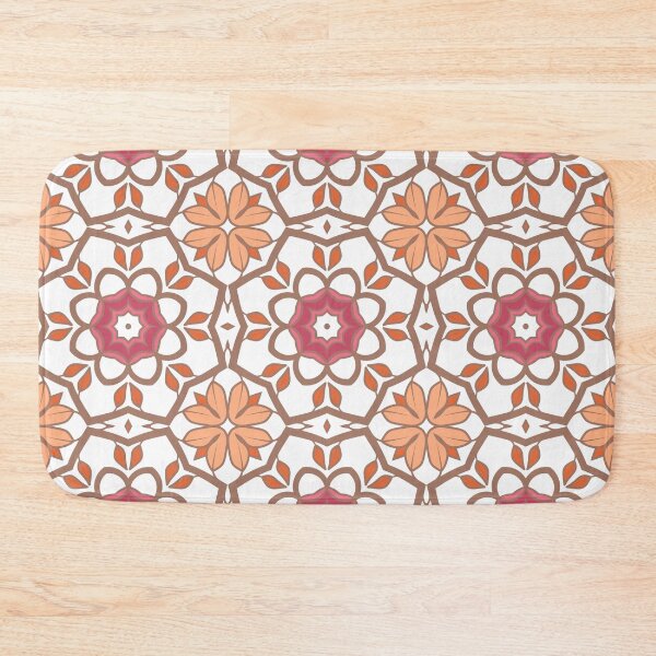 Item preview, Geometric pattern in warm orange and peach tones with floral motifs 7 designed and sold by AneissPiaf.