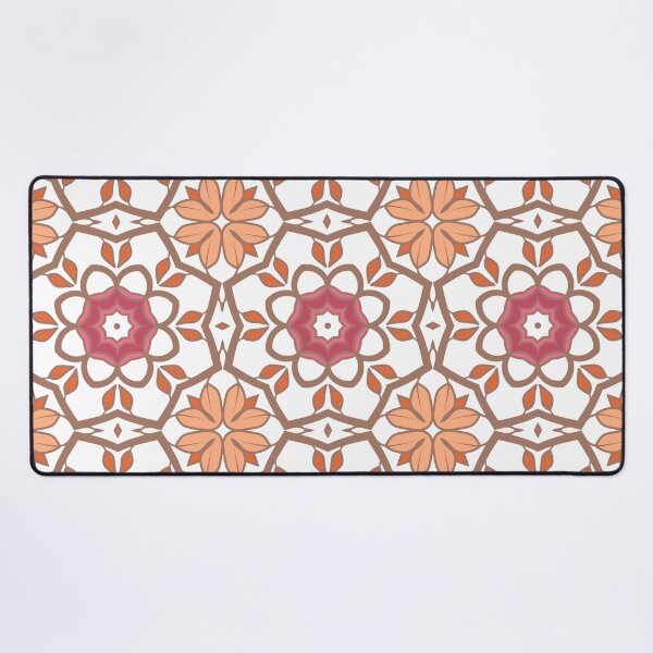 Item preview, Geometric pattern in warm orange and peach tones with floral motifs 7 designed and sold by AneissPiaf.