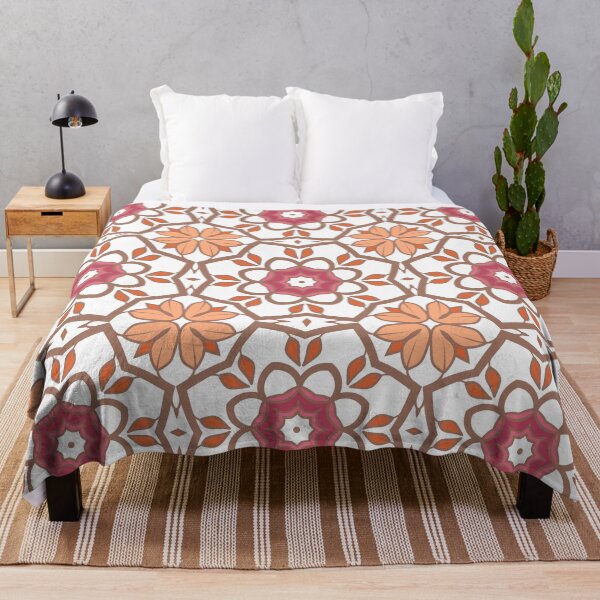Item preview, Geometric pattern in warm orange and peach tones with floral motifs 7 designed and sold by AneissPiaf.