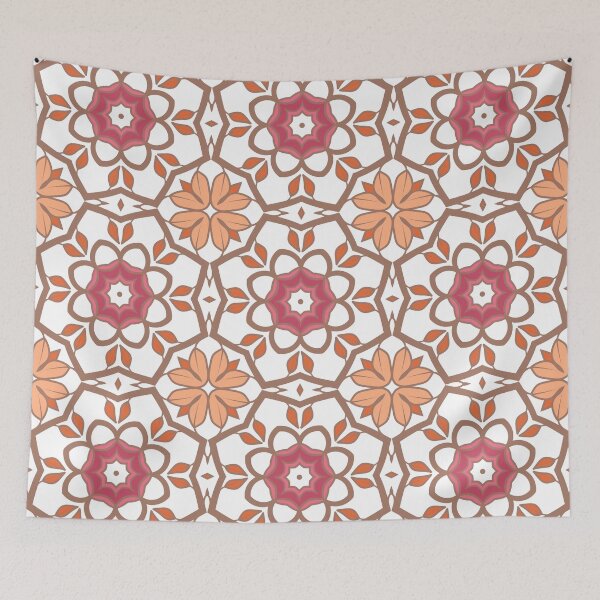 Item preview, Geometric pattern in warm orange and peach tones with floral motifs 7 designed and sold by AneissPiaf.