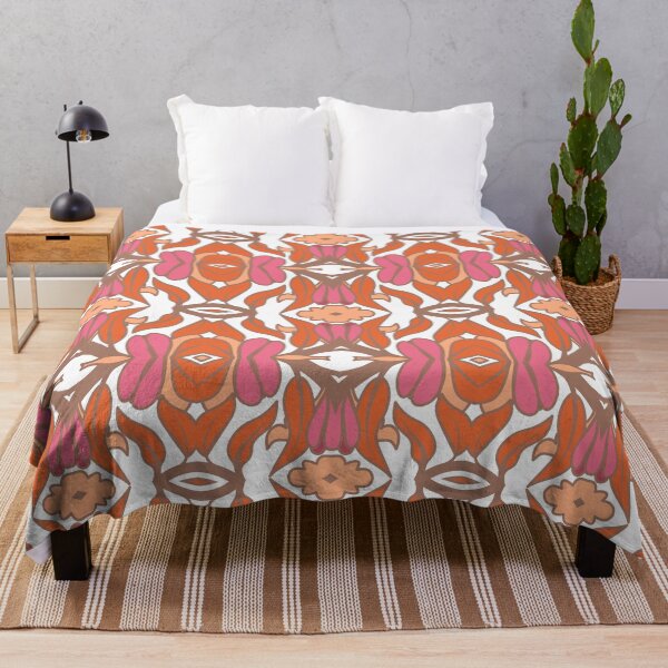 Item preview, Geometric pattern in warm orange and peach tones with floral motifs 8 designed and sold by AneissPiaf.