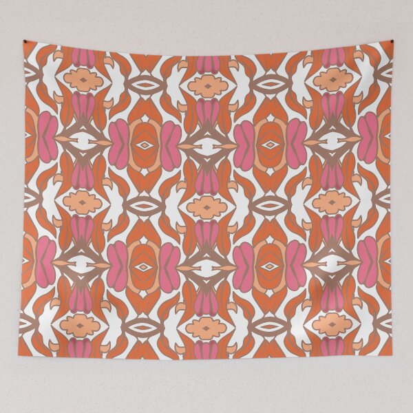 Item preview, Geometric pattern in warm orange and peach tones with floral motifs 8 designed and sold by AneissPiaf.
