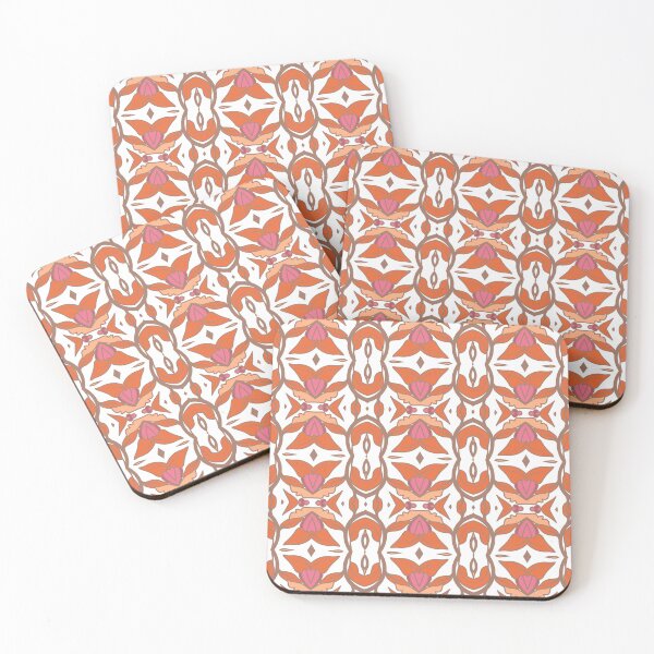 Item preview, Geometric pattern in warm orange and peach tones with floral motifs 9 designed and sold by AneissPiaf.