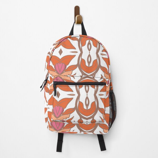Item preview, Geometric pattern in warm orange and peach tones with floral motifs 9 designed and sold by AneissPiaf.