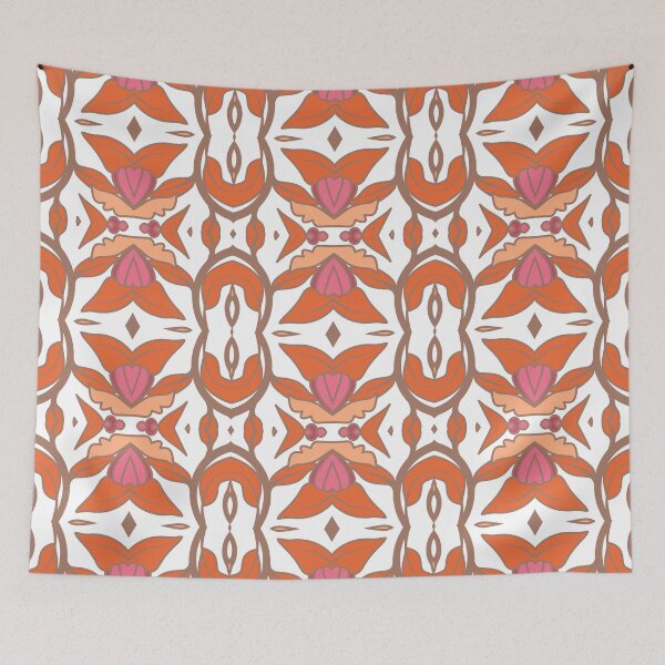Item preview, Geometric pattern in warm orange and peach tones with floral motifs 9 designed and sold by AneissPiaf.