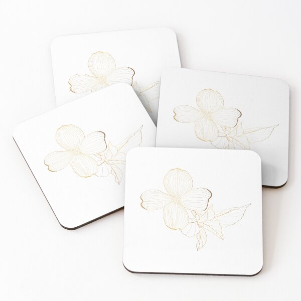 Item preview, Dogwood branch with flowers. Cornus florida. Golden Line drawing. designed and sold by MatyKotiv.