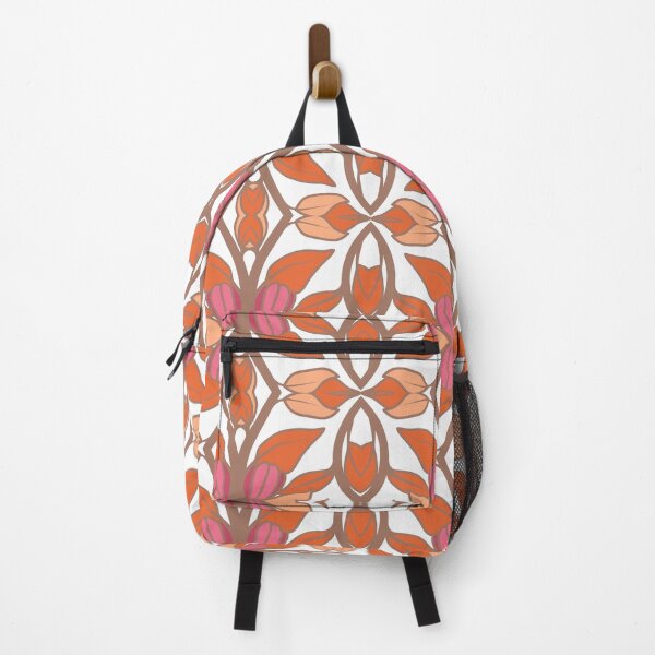 Item preview, Geometric pattern in warm orange and peach tones with floral motifs 10 designed and sold by AneissPiaf.