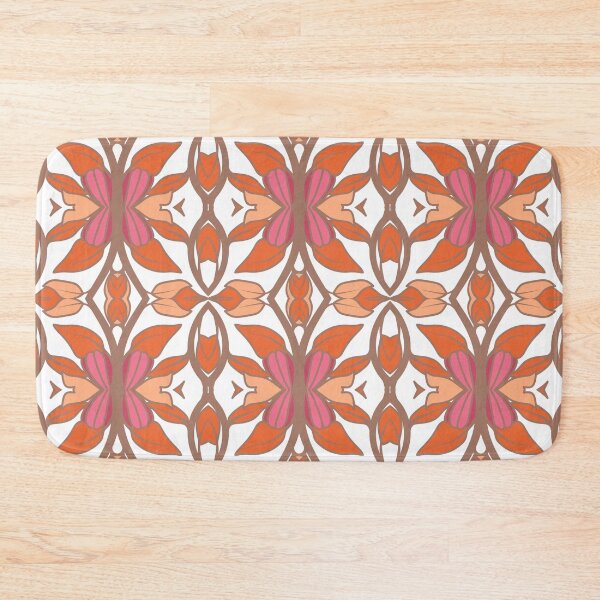 Item preview, Geometric pattern in warm orange and peach tones with floral motifs 10 designed and sold by AneissPiaf.