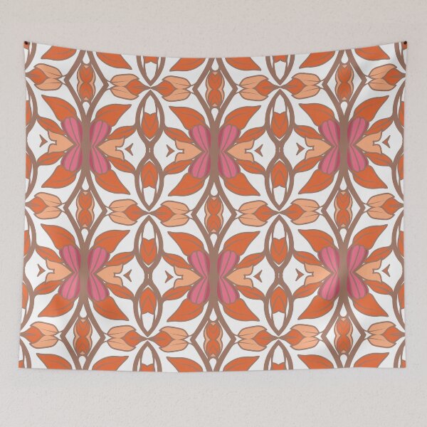 Item preview, Geometric pattern in warm orange and peach tones with floral motifs 10 designed and sold by AneissPiaf.
