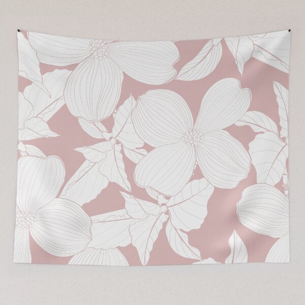 Item preview, Dogwood branch with flowers seamless pattern. Cornus florida.  Line drawing.  designed and sold by MatyKotiv.