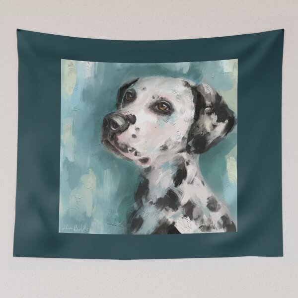 Item preview, Expressive painting of a Gorgeous Dalmatian on Teal Shade background designed and sold by ibadishi.
