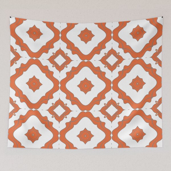 Item preview, Geometric pattern in warm orange and peach tones with floral motifs 11 designed and sold by AneissPiaf.