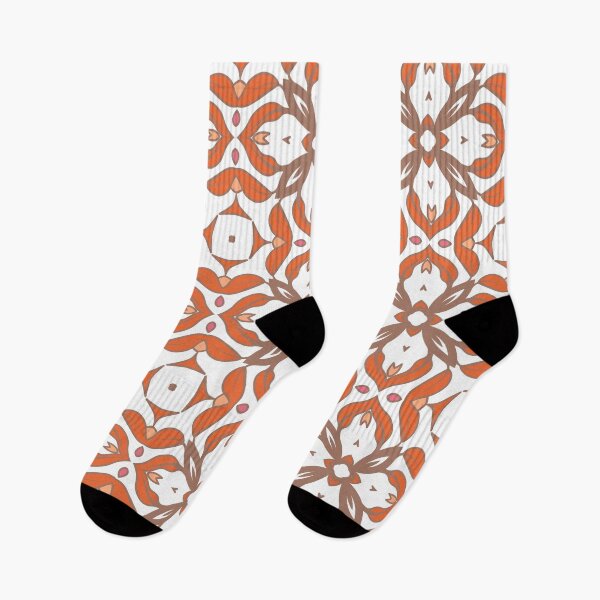 Item preview, Geometric pattern in warm orange and peach tones with floral motifs 12 designed and sold by AneissPiaf.