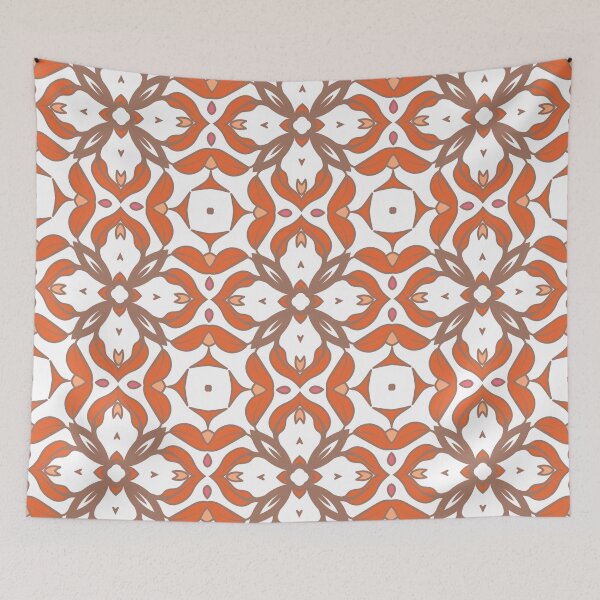 Item preview, Geometric pattern in warm orange and peach tones with floral motifs 12 designed and sold by AneissPiaf.